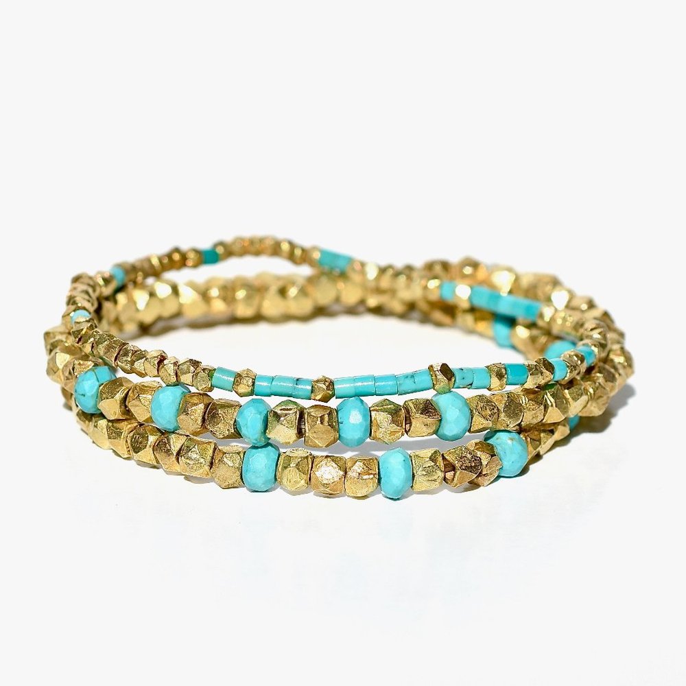 18k Vermeil Set Of Three Turquoise Stretch Bracelet